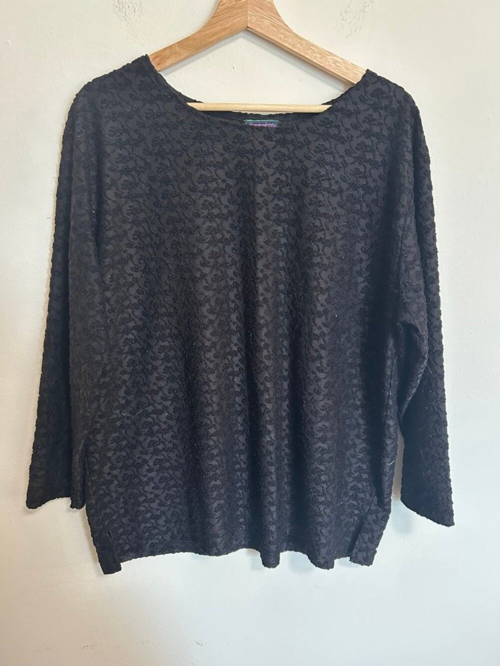 Tantalize Vtg 90s Black Longsleeve Shirt Brocade Look Whimsigoth EUC Sz L